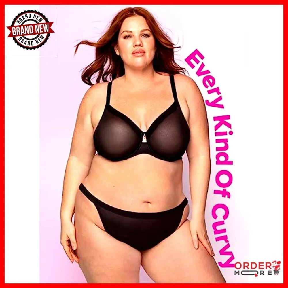 Sheer Mesh Full-Coverage Unlined Underwire Bra, Plus Size, Everyday Wear